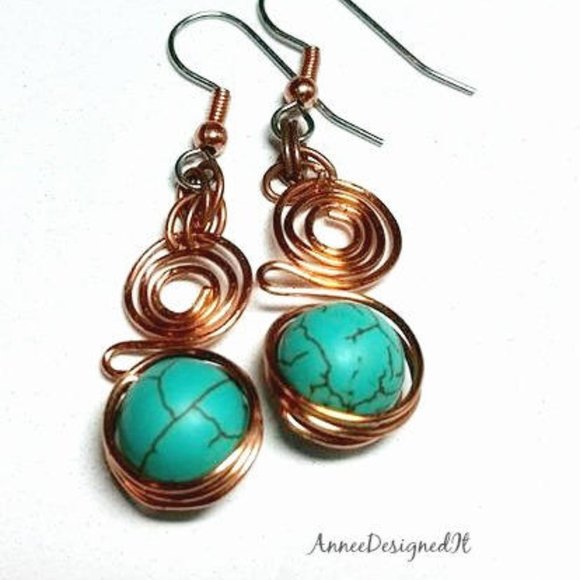 Hand Made Copper Spiral Earrings - Picture 3 of 4